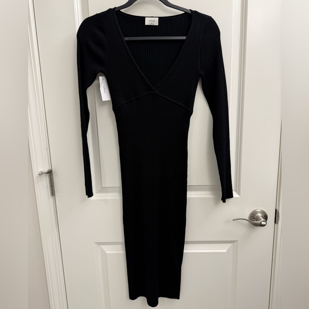 Aritzia Gabrielle Sexy Black Ribbed Knit Dress